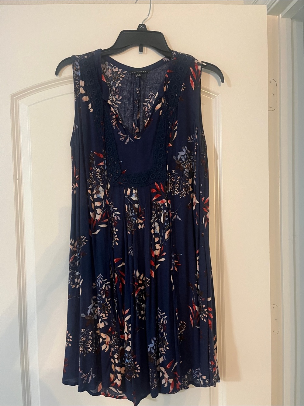 Staccato Navy Floral Midi Dress with V-Neck